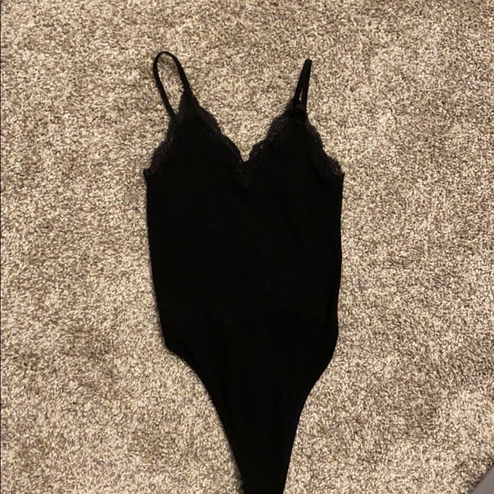 Black floral lace bodysuit